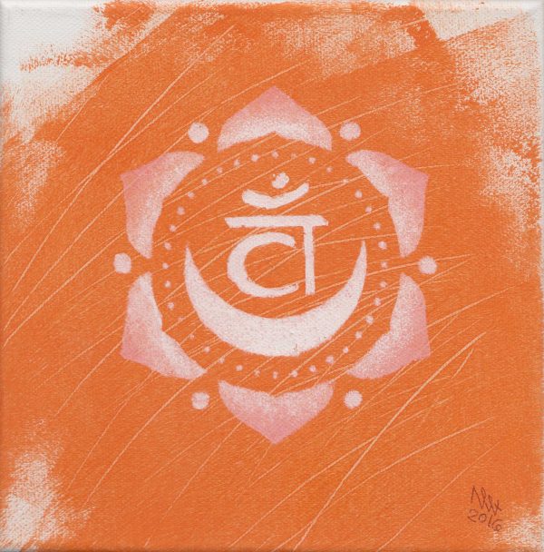 Sacral Chakra painting by Alessandro Bruno. 2016, Egg tempera on canvas, 20cm by 20cm.