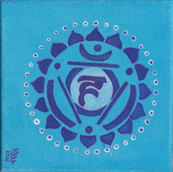 Throat Chakra painting by Alessandro Bruno. 2016, Egg tempera on canvas, 20cm by 20cm.